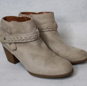 Indigo Sammy Tan Camel Ankle Boots Booties Braided Strap‎ Western Women's Size 7